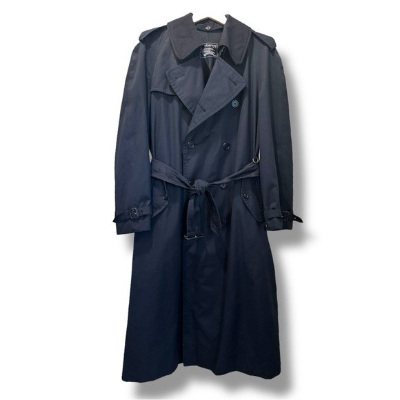 Vintage Burberrys Navy Trench Coat 44 Long Removable Wool Liner - Picture 1 of 10
